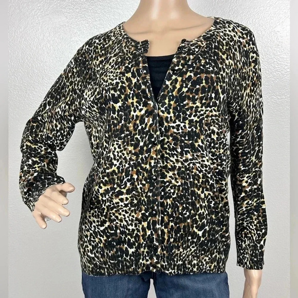 Cable&Gauge Leopard Print Cotton Stretch Button Up Cardigan Women Size M EUC - Picture 8 of 12